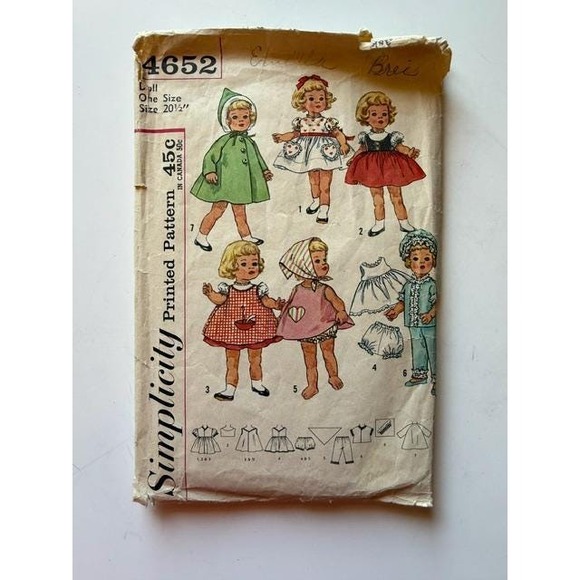 Simplicity Other - Vintage Simplicity #4652 Doll Dress Pattern One Size 20.5"